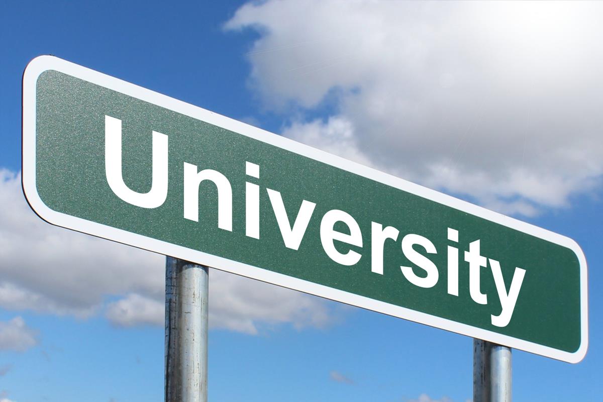 photo of a road sign that says university